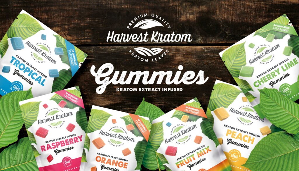 Vibrant and appetizing Harvest Kratom Gummies displayed, offering a flavorful and convenient Kratom experience for those looking to Buy Kratom Gummies Online.